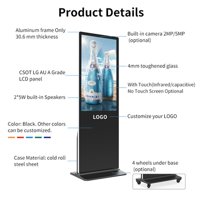 Indoor Advertising LCD Floor Stand Digital Signage Transparan